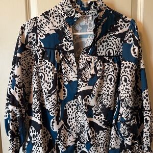 Crosby Black and Blue Animal Print Top NWOT